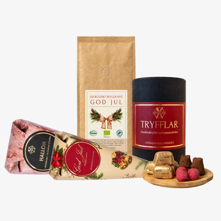 Julkaffe, belgisk choklad, kaffe och svenska tryfflar